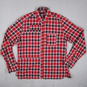 Lanvin Paris Men Plaid Button Down Shirt Red Black White Cotton Made in Italy 42